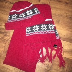 Matching Red Scarf, Hat, and Gloves